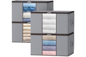 Lifewit 4 Pezzi 105L Scatole Pieghevoli per Armadio - Grande Capacità per Vestiti, Trasloco, Contenitori, Organizer Sottoletto per Coperte, Piumoni - Grigio Chiaro