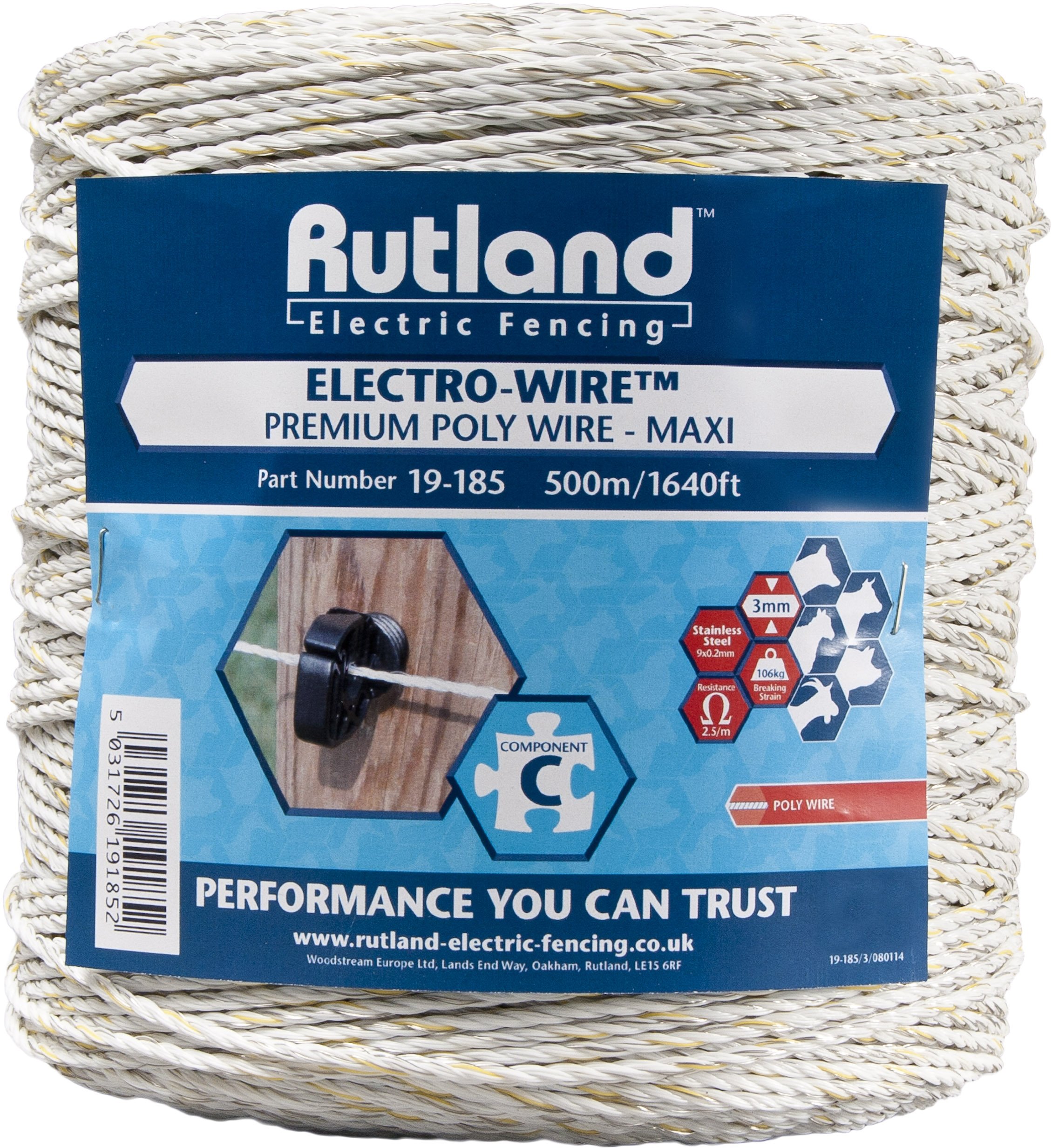 Rutland, Maxi Filo per recinto elettrico, colore: Bianco, 19-185R