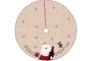 Esportic Weihnachtsbaum Rock, Tannenbaum Decke, Christbaumdecke Rund, Baumdecke Weihnachtsbaum, 108cm Retro Christbaumdecke mit Schneeflocken aus Leinen, für Neujahr Weihnachtsbaum Boden Party Dekor