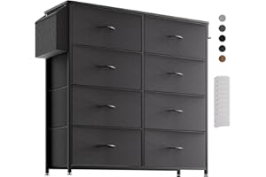 PURFINO Cassettiera in Tessuto - Cassettiere Stoffa con 8 Grandi Cassetti, Etichette, Tasca Laterale e Gancio per Soggiorno, Corridoio, Camera da Letto