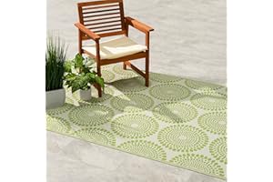 FAB HABITAT FAB HAB Alfombra de Exterior - Impermeable Resistente a la Decoloración Sin Arrugas - Plástico Reciclado - Medallón Floral - Patio Grande Terraza Solárium Camping RV - Río - Verde - 240 cm x 300 cm