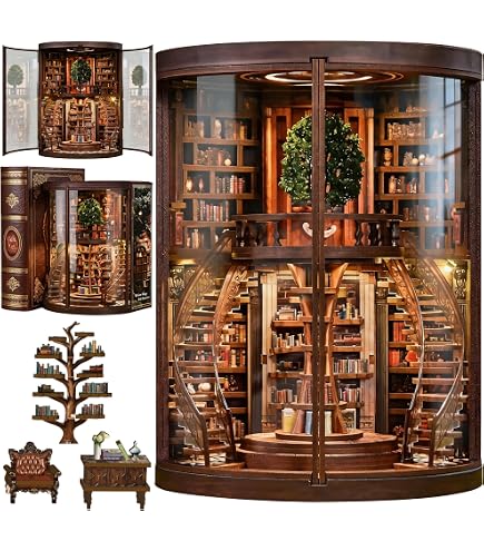 STRUCWOOD Booknooks Kit de maison de poupée pour adultes - Décoration de bibliothèque avec lumières LED - Puzzle