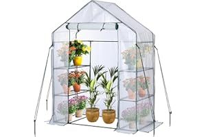 JUNGLE STONE Walk In Greenhouse with Steel Frame and Reinforced PE Plastic Cover 3 Tier 4 Wired Shelves Greenhouse Plant Nursery for Small Gardens, Patios, Perfect for Tomato Growing Easy to Assemble