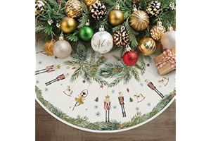 CONPONOUS Weihnachtsbaumdecke Rund, 120 cm Weihnachtsbaum Decke Rock mit Nussknacker Schneeflocken für Winter Weihnachtsfeier Feiertage Vintage Neujahr Weihnachtsbaum Deko (Mehrfarbig)