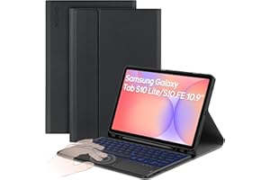‎CACOE CACOE Hülle Tastatur Kompatibel mit Samsung Galaxy S10 Lite 5G / S10 FE / S9 FE / S9 10.9 Zoll/11 Zoll (2025/2023) mit Touchpad, 7-Farbige Beleuchtung Abnehmbare Kabellose Tastatur, Schwarz