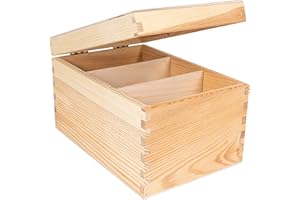 Creative Deco Drewniane Pudełko do Przechowywania | 3 Przegródki | 16 x 24 x 14 cm | Niemalowane | Zdjęcia Listy Płyty CD | Idealne do Przechowywania, Decoupage'u i Dekoracji