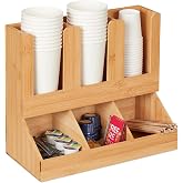 Relaxdays Coffee Organizer, 6 Compartments, Bamboo, 29.5 x 34.5 x 17 cm, Coffee Cabinet, Tea Storage, Natural