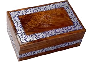 Hind Handicrafts Handmade & Handcrafted Rosewood Borders Engraving Wooden Cremation Urns for Human Ashes Adult, Funeral Urn Box (X-tra Large : 11" x 7.25" x 4.5" - 260lbs or 118kg, Silver Border)