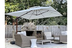 PURPLE LEAF Parasol Déporté Carré 3.3 x 3.3 m, Grain de Bois en Aluminium Parasol De Jardin Extérieur Toit à Double Rotatif 360° avec Housse de Protection, Crème