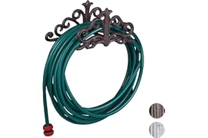 Relaxdays Portatubo da Parete, Stile Antico, per Giardino e Pergolato, Supporto Tubo Ghisa, 15x36x15 cm, Marrone Scuro