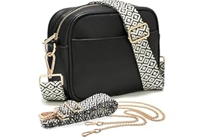 Lily England Cross Body Bag Women - Multiple Pockets - Adjustable Wide Strap and Chain - Black Handbag Crossbody - Over the Shoulder Bag