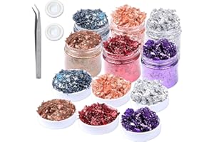 PRETTME Goldfolie Flocken 6 Flaschen Blattgold Flocken Blattgold zum Basteln Ca. 110g für DIY Basteln Künstlerbedarf zum Vergolden Malerei, Schmuckherstellung und Nagelkunst(mit Pinzette Und Fingerlingen)