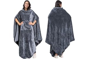 Catalonia Classy przenośny płaszcz-ponczo dla dorosłych, dla kobiet, dla mężczyzn, peleryna podróżna z torbą | Ciepły, miękki, przytulny, komfortowy, bez rękawów, na cały sezon, szary, jeden rozmiar