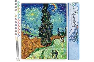 Figured'Art Dipingere con i Numeri - Paint by Numbers Van Gogh - Strada con cipressi, Passatempo per Adulti, Kit Completo, Hobby Creativi - Quadri fai da te 40x50cm senza cornice