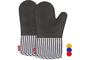 Chilgoza Silicone Oven Gloves Heat Resistant for Cooking BBQ Grilling Microwave Black