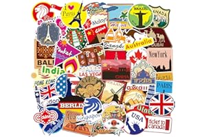 KADERAS 100 Travel Maps Stickers, World Famous Landmarks Country City Logo Stickers for Suitcase Laptop Skateboard Bicycle Scrapbook