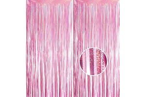 YAAVAAW 2pcs 3.2 x 8.3ft Glitter Pink Tinsel Curtain Foil Fringe Curtain Backdrop Party Streamers Curtain Photo Backdrop Decorations for Birthday School Graduation Hen Girls Party Decorations Pink