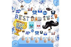 Abitoncc 37 PCS Father's Day Decorations Fathers Day Banner Fathers Day Cards Fathers Day Cupcake Toppers Fathers Day Decorations Fathers Day Balloons for Happy Father Day Party Decorations