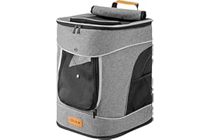 Cadoca® Backpack Pet Carrier | Ideal Transport Bag For Cats and Dogs | High Wearing Comfort | Up to 20kg Capacity | Adjustable Straps | With Short Lead & Waist Belt | Grey