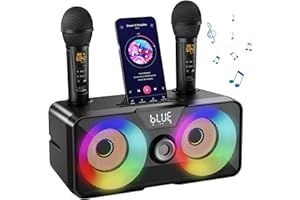 SINWE Karaoke Maschine für Erwachsene Kinder mit 2 drahtlose Mikrofone, tragbare Bluetooth Singen PA-Lautsprechersystem mit LED-Leuchten für Home Party,Hochzeit,Kirche,Geburtstag Geschenke (K317)