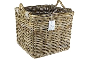 POP-IT-IN-A-PELICAN Rattan Log Kindling Baskets. In grey and natural wicker. Natural Storage Solution. Open storage box for wood, fireplaces. Home & Hearth (92 ltr, Natural Rope)