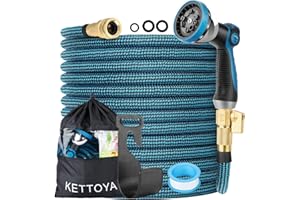 KETTOYA 100FT Expandable Garden Hose, Flexible Water Hose with 10-Pattern Spray Nozzle, Leak-Proof Retractable Heavy Duty Hose Pipe, 4-Layer Latex Core, Durable 3750D, Male Valve Connector, Kink-Free
