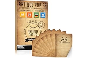 ELES VIDA 50 hojas de papel viejo de 100 g / m2 más papelería antigua DIY A4, impresión de comunión en ambos lados, rollo de papel para mapas, invitaciones históricas - Antiguo