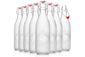 Danmu Art 6PCS 1L Glass Bottles with Clip Top Lids - Brewing Bottle Airtight Preserve Glass Dispenser Empty Bottles for Home Brewing Oil Vinegar Beer Wine Cider Soda 1000ML/35oz (6)