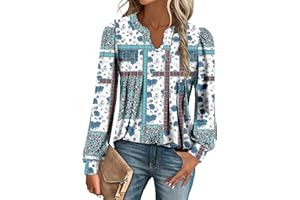 CHICZONE Womens Tunic Tops V Neck Puff Long Sleeve T-Shirt Pleated Work Blouse Shirts S-3XL