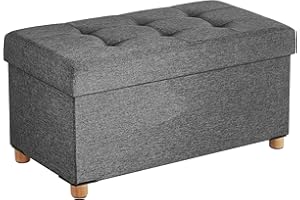 SONGMICS Cassapanca, Pouf Contenitore, Poggiapiedi Pieghevole 38 x 76 x 40 cm, Ottomano con Gambe in Legno, Regge fino a 300 kg, per Soggiorno, Camera da Letto, Dormitorio, Grigio Ardesia LSF16GYZ