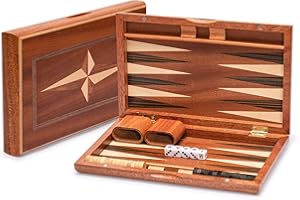 Yellow Mountain Imports, Set Backgammon Intarsiato in Legno, “Sentinel” con Pedine in Legno e Accessori, Tabellone - 28 centimetros
