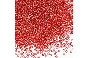 VOOMOLOVE Perline in vetro, 110 grammi, circa 3500 pezzi, 3 mm, 8/0, per realizzare orecchini, bracciali, ciondoli, gioielli in vita, perline fai da te fatte a mano (nucleo argento rosso)