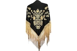 LA SENORITA La Señorita Foulard cintura chale manton de manila Flamenco di danza nero oro frangia oro