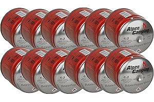 Alpen Camping IK006 - 12 cartuchos de gas de propano y butano de 400 ml/190 g, para hornillo de gas, hornillo de camping, quemador Bunsen, sistema de bloque de gas EN417 (12)