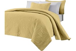 Chezmoi Collection Austin 3-Piece Oversized Bedspread Coverlet Set (Queen, Yellow), Microfiber