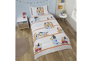 Coco Moon Bluey i rodzina, miękka dwustronna pościel, rozmiar na łóżko pojedyncze, zestaw poszewek na kołdrę i poduszki, dla malucha i dzieci, idealny prezent typu prime