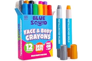 ‎BLUE SQUID 12 Farben Schminkstifte Kit von Blue Squid, Kinderschminke für Face Paint, Face Paint Kreiden Set, Abwaschbare Kinderschminke Set, Kein Durcheinander, drehbare Farbstifte, Bodyainting für Kinder
