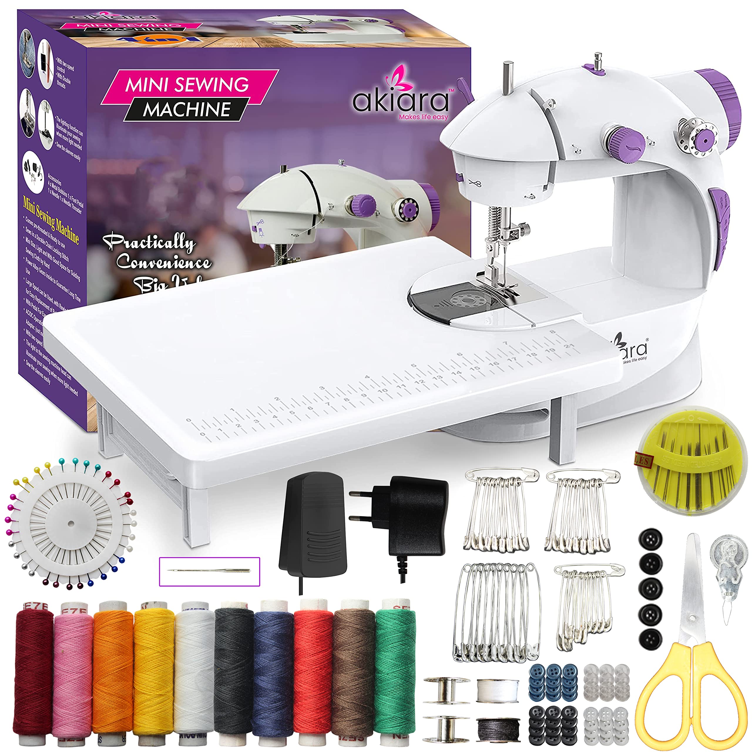 Akiara - Makes life easy Mini Sewing Machine with Table Set | Tailoring Machine | Hand Sewing Machine with extension table, f