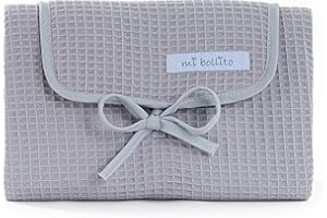 Mi bollito Matelas à langer portable pliable et imperméable. Tissu gaufré 100 % coton. Facile à ranger dans le sac de maternité. Idéal comme cadeau de naissance (Gris clair)
