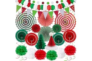 Christmas Party Decoration Festival Set - Huryfox 33pcs Birthday Bunting Decorations Paper Pom Poms Supplies Garland Hanging Honeycomb Balls Suitable for Halloween Garden Indoor Home Décor