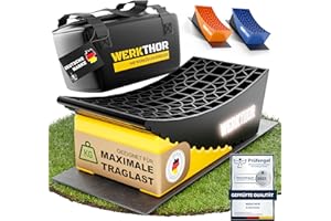 WERKTHOR Cunei per Camper (Giallo) - [Set di 2] Cunei Collaudati per Caravan, Camper e Rimorchi [<13,5t] - Livellamento Senza Gradini, Cunei per Camper Incl. Borsa di Trasporto