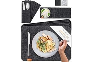 Manteles Individuales Miqio® Design Premium con Posavasos y Bolsas Portacubiertos (Set para 6 Personas)