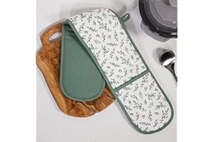 Premier Decorations 90cm Christmas Holly Berry Double Oven Glove Mitt Pot Holder Green and White Festive Kitchenware Xmas Novelty Gift