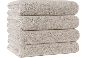 Polyte - Toalla de baño de Microfibra superabsorbente antipelusa - Secado rápido - Beige - 145 x 76 cm - Pack de 4