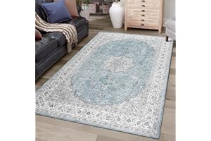 CAROMIO Dywan do salonu, trwały, nadaje się do prania, dekoracja domu w stylu vintage, wodoodporny i odporny na zabrudzenia, antypoślizgowy dywan do salonu, sypialni, jadalni, 160 x 230 cm, niebieski
