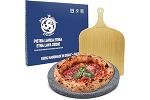 MY FRIEND SICILIA - SET PIETRA LAVICA ETNEA PIZZA + PALA PIZZA - TONDA DIAMETRO 35cm - cottura sana e naturale (Pietra lavica + Pala)