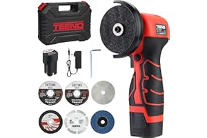 Meuleuse d'Angle TEENO 19 500 RPM - Disqueuse Sans Fil 76mm, Kit Complet avec 2 Batteries 2000mAh et 6 Disques - Pour Meulage, Polissage, Découpe Professionnelle
