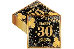 LAWALEISHE 40Pcs Happy 30th Birthday Party Napkins, Disposable Black Gold Paper Serviettes for Men Women, 33x33cm/13x13in Tissues for Big 3-0 Birthday Party Decorations