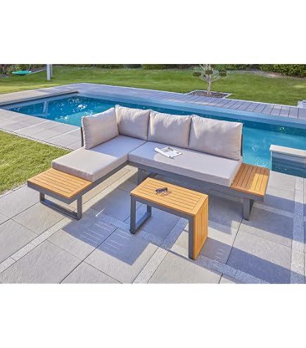 Garten-Loungeset Felice Aus Holz & Alu – 3-tlg. Mit Sofas & Tisch, Wetterfest & Gemütlich