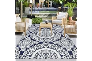 Capslpad Reversible Mats Boho Floral Outdoor Rug 150x245cm for Patio Portable Plastic Straw Rug Waterproof RV Camping Rug Outside Area Rug for Porch Balcony Backyard Beach BBQ Deck Pool Deck,Blue